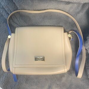 Kate Spade Crossbody Leather Bag Cream and Blue Trim